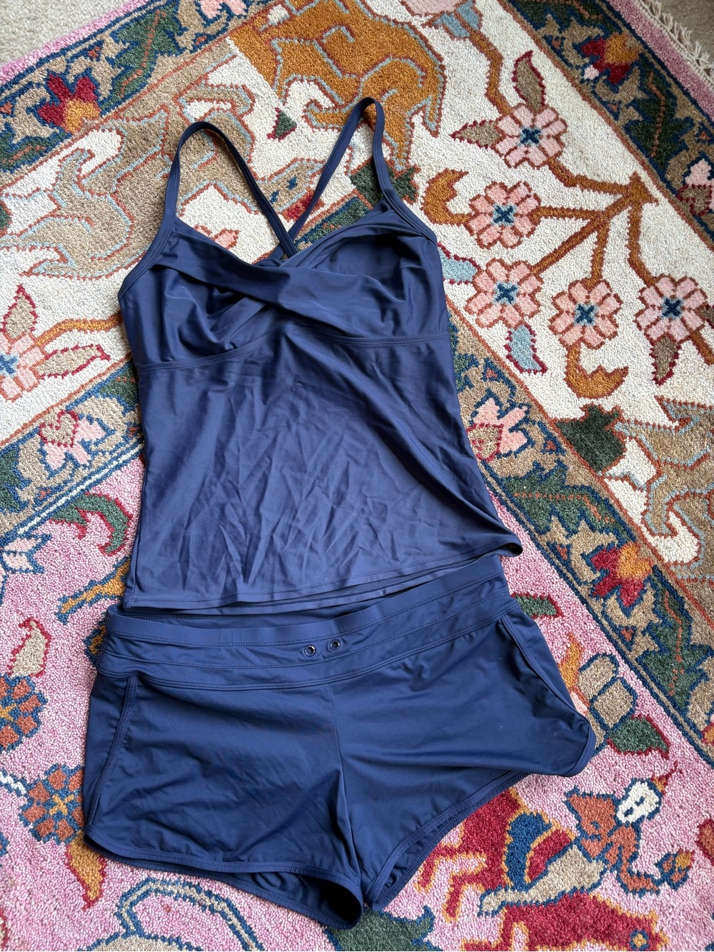 Athleta Navy Crossover Tankini Top with Swim Shorts